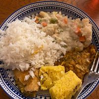 Lovely takeaway including shahi korma, khaman dhokla, punjabi samosa 💚  at Sanskruti Restaurant in Liverpool