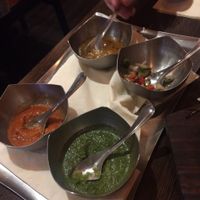 Assortment of dips/sauces and chutney. at Sanskruti Restaurant in Liverpool