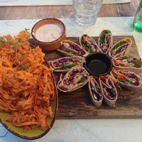 Vegan tortilla with soy sauce, sweet potato chips and vegan mayo at Balde Food & Bar in Biograd Na Moru