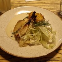 Hassleback potato, fennel 2 ways, beurre blanc, dill at BROEI in Utrecht