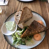 Frittata from potatoes and spinach, salad, herb butter, and mayo from sun-dried tomatoes    at BROEI in Utrecht