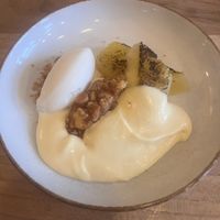 Dessert: grilled pineapple, coconut ice cream   at BROEI in Utrecht