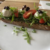 Sandwich caprese: quite good, but the bread crust was very hard at BROEI in Utrecht