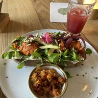 Sandwich filet americain: quite tasty, but low in protein. Blueberry kombucha: tasty (not too sweet)  at BROEI in Utrecht