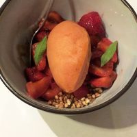 Sorbet and popped buckwheat at BROEI in Utrecht