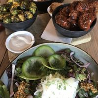 Salads, buffalo cauliflower and deep fried sprouts at BROEI in Utrecht