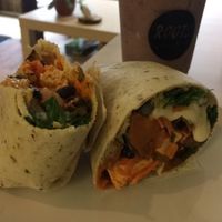 Buffalo tofu wrap and rose garden drink.  at Juniper Kitchen in Dover