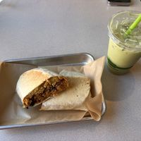 Breakfast burrito and matcha latte   at Juniper Kitchen in Dover