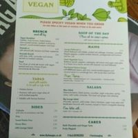 vegan menu at Maritimo Lounge in Southampton