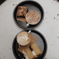 Biscoff Slice & Mocha, Latte & their special birthday cake  at The Canvas: Shoreditch in East London