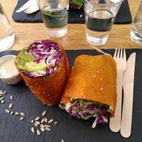 Classic wrap, 9,50€. Nice and satiating, served with a delicious cashew cream  at #RAW VEGAN FIRENZE in Florence