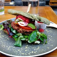 Burger with buckwheat bread at #RAW VEGAN FIRENZE in Florence