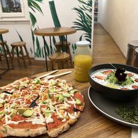 Chickpea pizza, Thai Soup, Immunity drink  at #RAW VEGAN FIRENZE in Florence