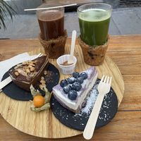 Matcha & Carob Coffee & Blueberry Cake & Chocolate Peanut Cake  at #RAW VEGAN FIRENZE in Florence