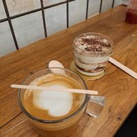Tiramisu and coffee with cashew milk  at #RAW VEGAN FIRENZE in Florence