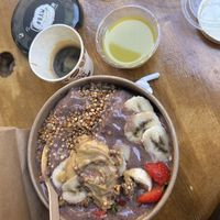 Açai bowl, ginger shot, and espresso (take away)  at #RAW VEGAN FIRENZE in Florence
