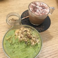 Hemp protein smoothie bowl with added peanut butter, raw cappuccino  at #RAW VEGAN FIRENZE in Florence