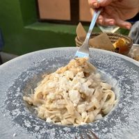 Rice pasta, with blue cheese and nuts at La Veganesa in Cadiz