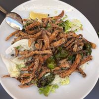 Rabas con ensalada y pimientos  at La Veganesa in Cadiz