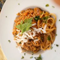 Spaghetti bolognaise. at La Veganesa in Cadiz
