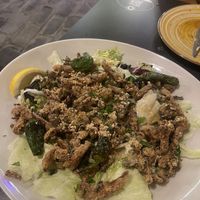 Dish with nuts on - the fried fish with peppers   at La Veganesa in Cadiz