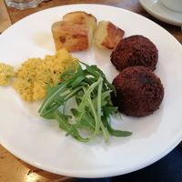 Scrambled tofu, potatos and vegetable balls at Adelhaus in Freiburg