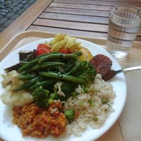 A plate full of vegan options (cost €14) at Adelhaus in Freiburg