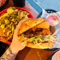 Burger and nachos  at Mooshies in East London