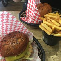 Burgers with one chips - generous portion at Mooshies in East London