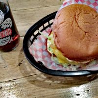 quinoa-bean burger (big mac style) and karma cola  at Mooshies in East London