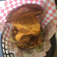 Burger inside at Mooshies in East London