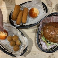 Fillet-om-fish, cheese sticks, chick p bites  at Mooshies in East London