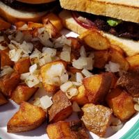 Veggi Bean burger with spudz at Squeeze In in Las Vegas