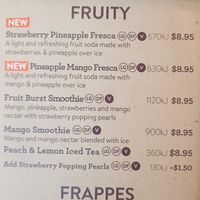 Fruit drinks menu at San Churro in Wantirna South