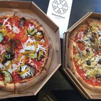 Right is capricciosa, much better than the vegetarian on the left at Bella&Brava in Venice