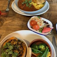 3 bean chilli and stuffed butternut squash (chips out of shot!) at The Golden Heart Inn in Gloucester