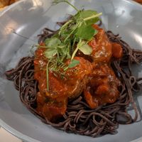 Black bean spaghetti at The Golden Heart Inn in Gloucester