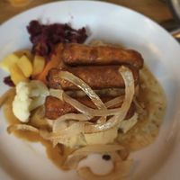 Vegan bangers and mash  at The Golden Heart Inn in Gloucester