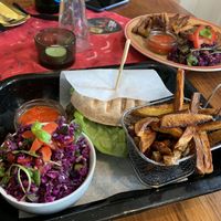Mushroom burger with fries and salad  at Lahodnosti in Poprad