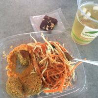 Linguini, fudge and sparkling iced tea  at Raw Eatery & Market in Calgary
