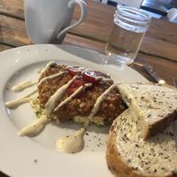 Lasagna with sourdough Bread at Raw Eatery & Market in Calgary