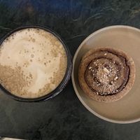Cinnamon bun and Hojicha Latte - very nice   at Pepstop - Riddargatan in Stockholm