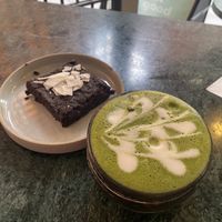 Zucchini Brownie & matcha latte at Pepstop - Riddargatan in Stockholm