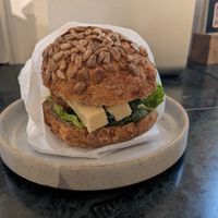 Gluten free bread and cashew cheese roll with pesto at Pepstop - Riddargatan in Stockholm