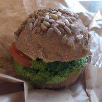 Sandwich with cheese, pesto, tomato, lettuce at Pepstop - Riddargatan in Stockholm