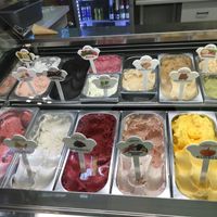 5 flavours top left and bottom left: vegan at Werners Eiscafe in Wismar