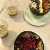Açai bowl and maca nana  at Hula Juice Cafe in Edinburgh