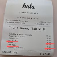 Lovely cafe but beware the vegan surcharge on coffees at Hula Juice Cafe in Edinburgh