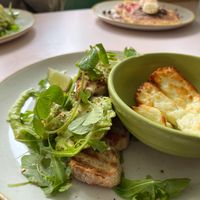 Avocado toast with grilled halloumi  at Hula Juice Cafe in Edinburgh