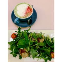 Avo toast with Coconut Milk Matcha Latte at Hula Juice Cafe in Edinburgh